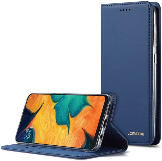 Samsung Galaxy A20e Portemonnee Stand Bookcase Hoesje Kunstleer Blauw afbeelding 11