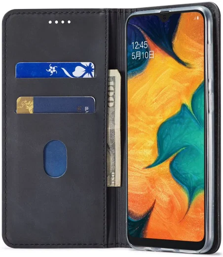 Samsung Galaxy A20e Portemonnee Stand Bookcase Hoesje Kunstleer Zwart afbeelding 2