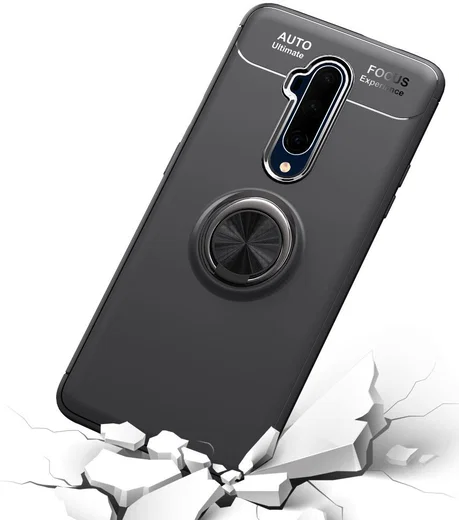 OnePlus 7T Pro Hoesje met Ring Kickstand Zwart afbeelding 2