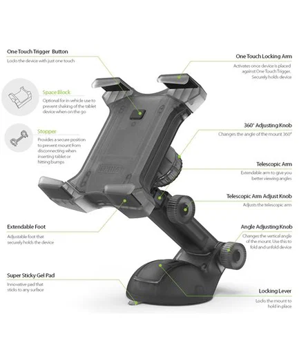 iOttie Smart Tab 2 Verstelbare Dashboard Tablethouder Auto Zwart afbeelding 9