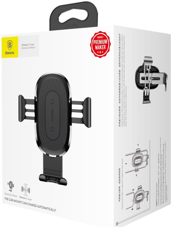 Baseus Gravity Ventilatie Telefoonhouder met Draadloos Opladen Zwart afbeelding 10