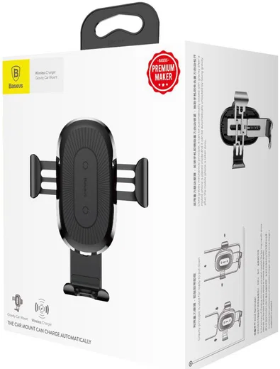 Baseus Gravity Ventilatie Telefoonhouder met Draadloos Opladen Zwart afbeelding 10