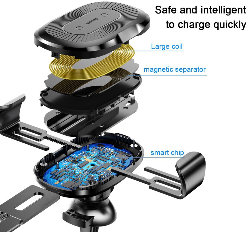 Baseus Gravity Ventilatie Telefoonhouder met Draadloos Opladen Zwart afbeelding 5