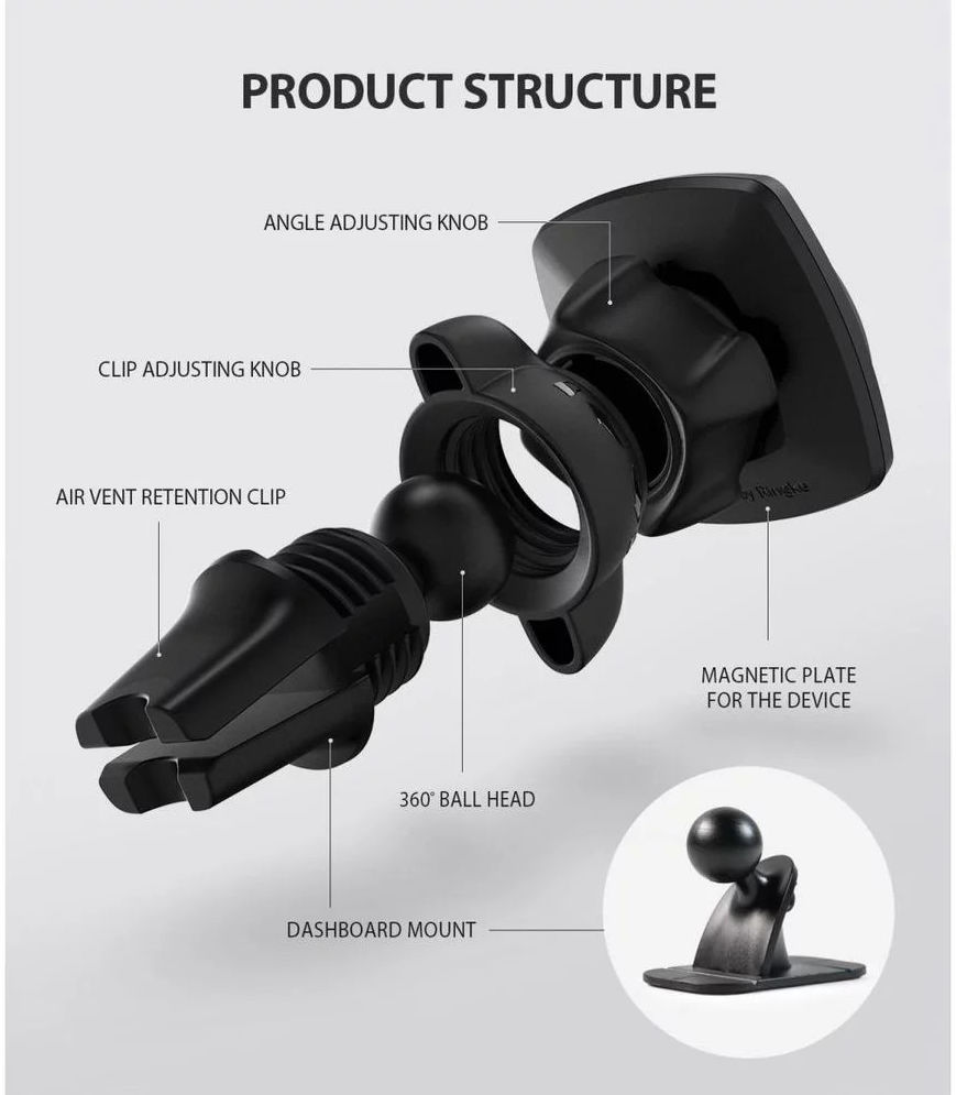 Ringke Power Clip Car Mount Ventilatierooster Telefoonhouder Zwart afbeelding 10