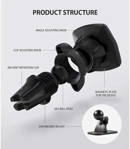 Ringke Power Clip Car Mount Ventilatierooster Telefoonhouder Zwart afbeelding 10