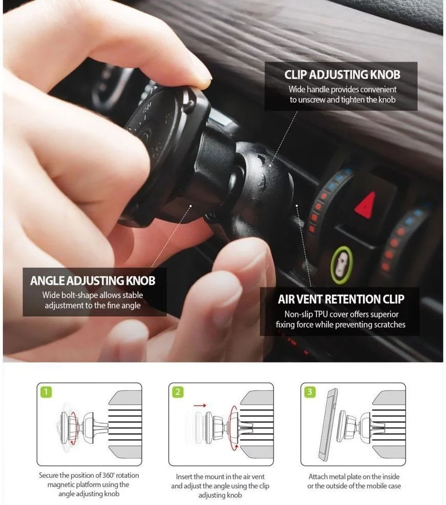 Ringke Power Clip Car Mount Ventilatierooster Telefoonhouder Zwart afbeelding 5