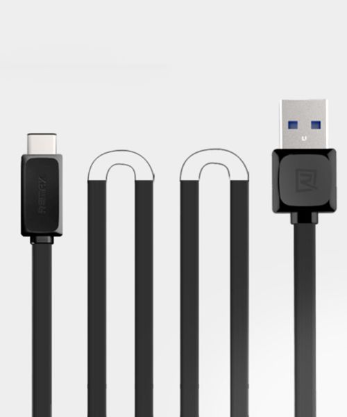 Remax Platte USB A naar USB C Kabel 1 Meter Zwart afbeelding 2