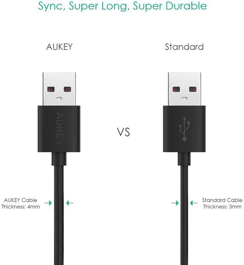 Aukey Premium Micro-USB Kabel 2 Meter Zwart afbeelding 4