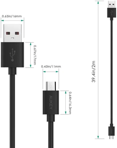 Aukey Premium Micro-USB Kabel 2 Meter Zwart afbeelding 5