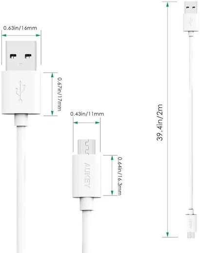 Aukey Premium Micro-USB Kabel 2 Meter Wit afbeelding 5