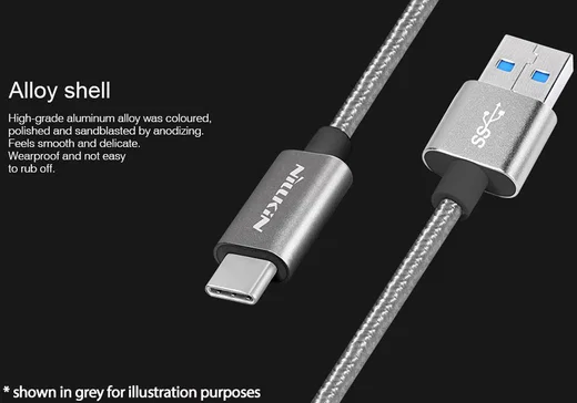 Nillkin Elite USB-C kabel 1 meter sterk nylon zilver afbeelding 11