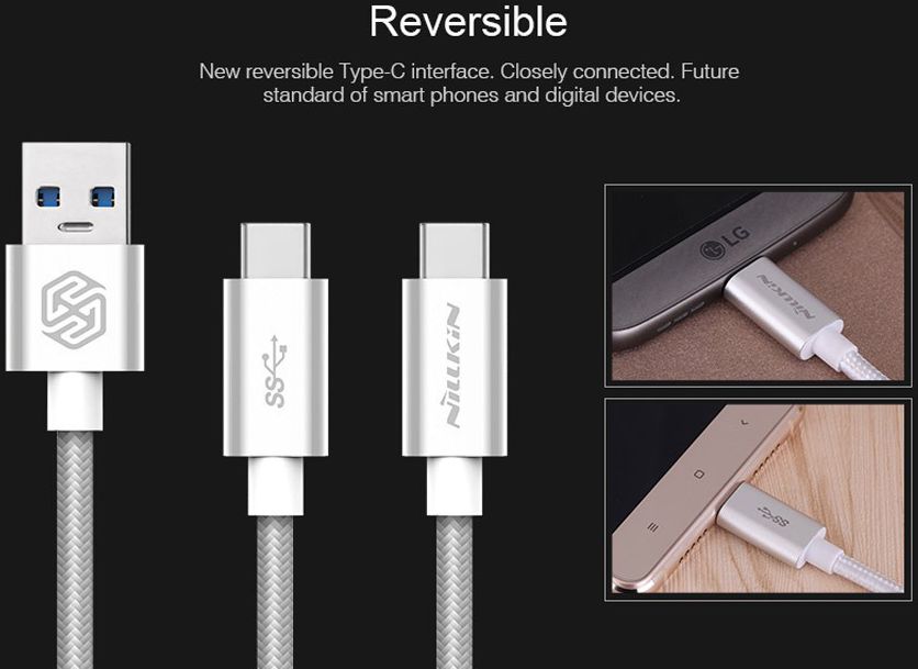 Nillkin Elite USB-C kabel 1 meter sterk nylon zilver afbeelding 4