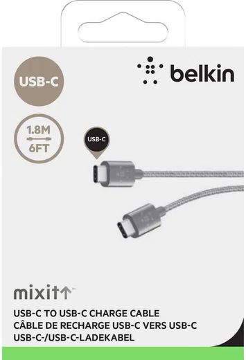 Belkin Mixit USB-C to USB-C 1.8 Meter Kabel Gevlochten Nylon Grijs afbeelding 2