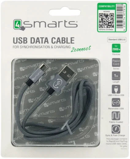 4smarts RAPIDCord Micro-USB Kabel 1 Meter Grijs afbeelding 3