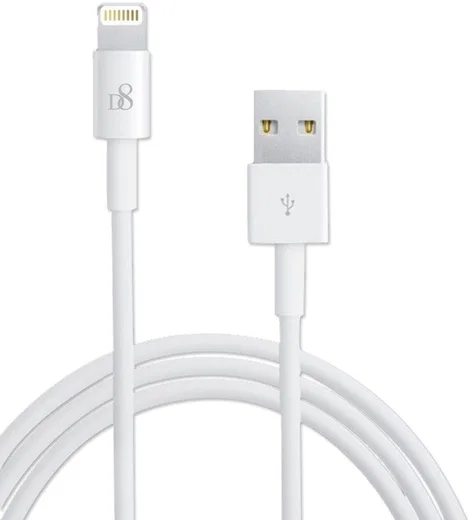 D8 Fast Charging 2.4A iPhone Kabel 1 Meter Wit afbeelding 5