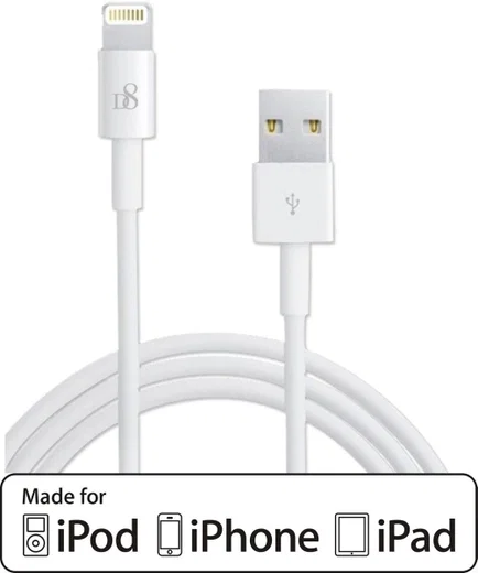 D8 Fast Charging 2.4A iPhone Kabel 1 Meter Wit afbeelding 1