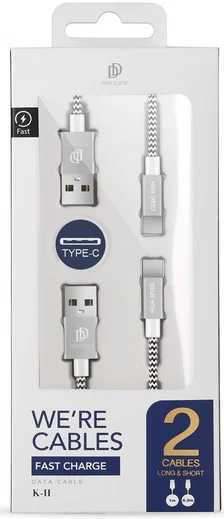 Dux Ducis USB C kabels Set Gevlochten 1 en 0,2 meter Zilver afbeelding 1
