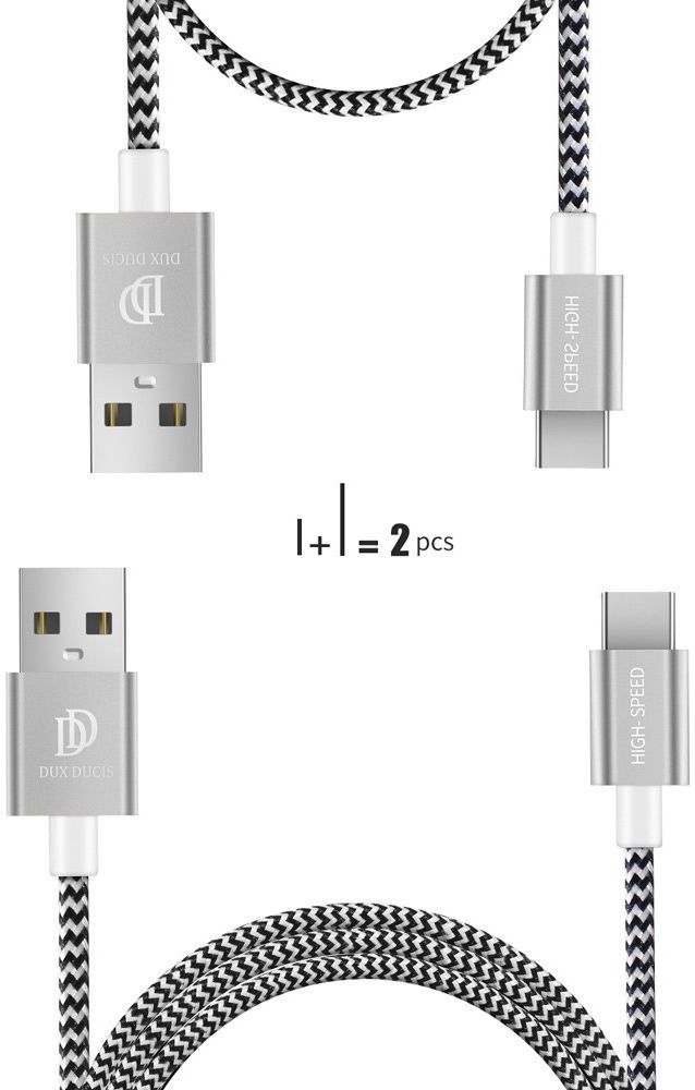 Dux Ducis USB C kabels Set Gevlochten 1 en 0,2 meter Zilver afbeelding 2