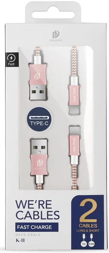 Dux Ducis USB C kabels Set Gevlochten 1 en 0,2 meter Roze Goud afbeelding 1