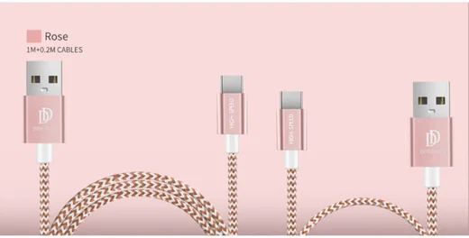 Dux Ducis USB C kabels Set Gevlochten 1 en 0,2 meter Roze Goud afbeelding 6