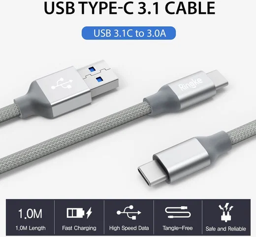 Ringke USB-C Kabel Gevlochten 1 meter Grijs afbeelding 6