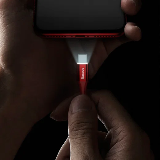 Baseus Gevlochten USB C Kabel 2 Meter met LED Lampje Zwart afbeelding 2