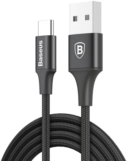 Baseus Gevlochten USB C Kabel 2 Meter met LED Lampje Zwart afbeelding 1