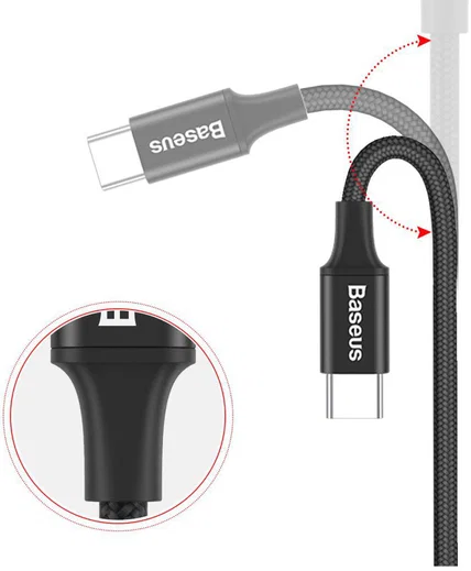 Baseus Gevlochten USB C Kabel 2 Meter met LED Lampje Zwart afbeelding 5