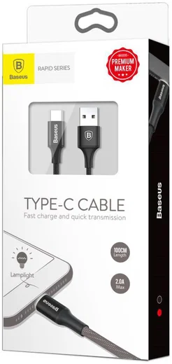 Baseus Gevlochten USB C Kabel 2 Meter met LED Lampje Zwart afbeelding 9