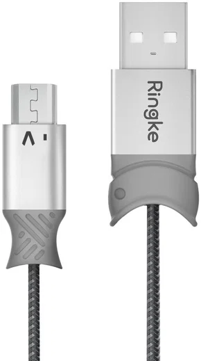 Ringke Smart Fish Micro-USB Kabel Gevlochten 0.2 Meter Grijs afbeelding 1