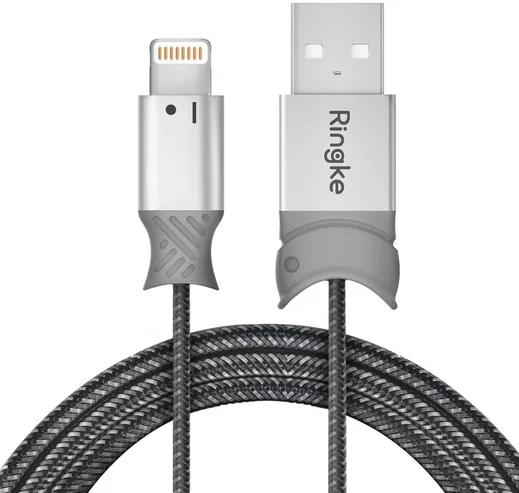 Ringke Gevlochten iPhone Kabel 1.2 Meter Grijs afbeelding 1