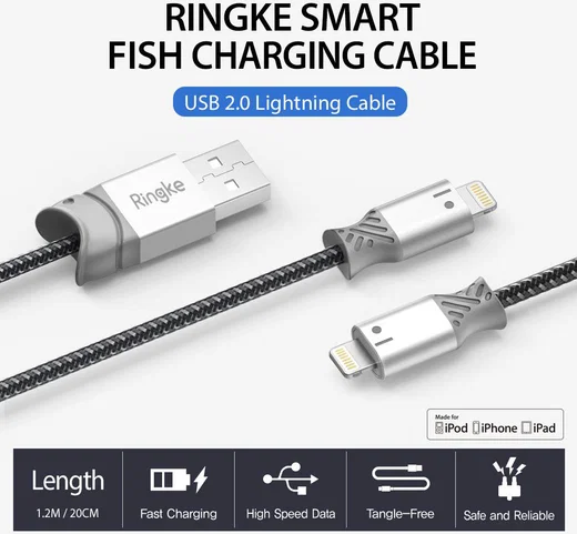 Ringke Gevlochten iPhone Kabel 1.2 Meter Grijs afbeelding 6