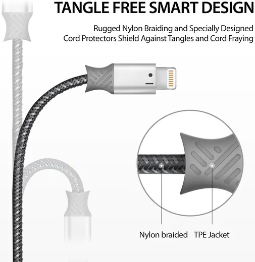 Ringke Gevlochten iPhone Kabel 1.2 Meter Grijs afbeelding 10