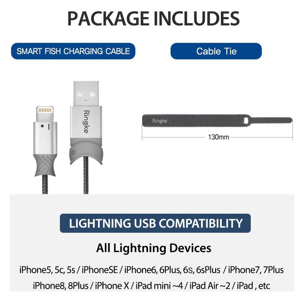 Ringke Gevlochten iPhone Kabel 20CM Grijs afbeelding 4