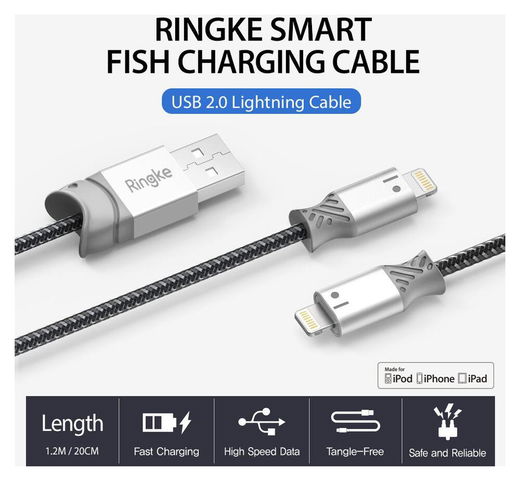 Ringke Gevlochten iPhone Kabel 20CM Grijs afbeelding 5