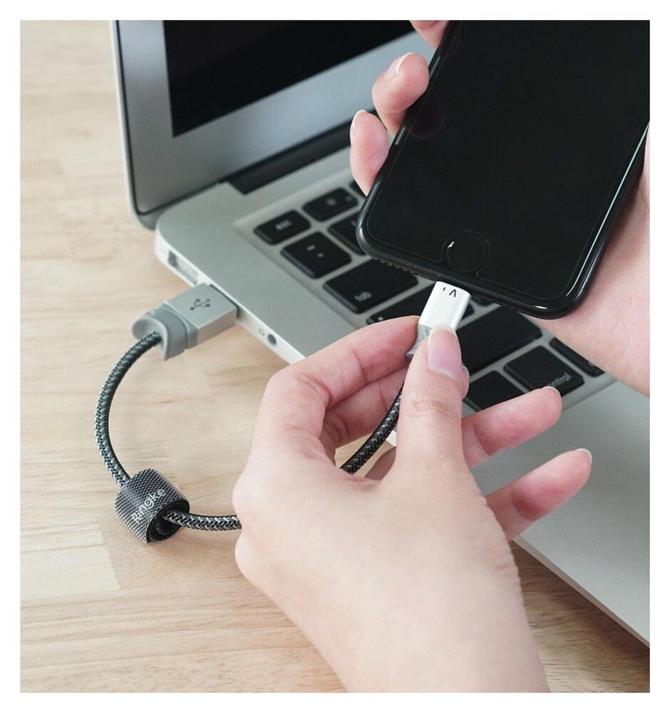 Ringke Gevlochten iPhone Kabel 20CM Grijs afbeelding 2