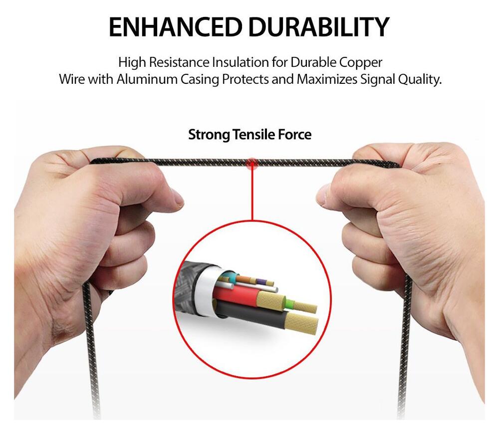 Ringke Gevlochten iPhone Kabel 20CM Grijs afbeelding 7