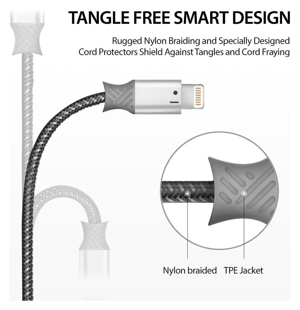 Ringke Gevlochten iPhone Kabel 20CM Grijs afbeelding 8