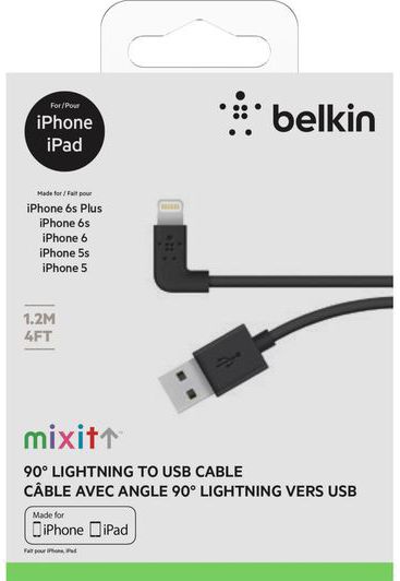 Belkin 90 Graden Haakse iPhone Kabel 1.2 Meter Zwart afbeelding 2