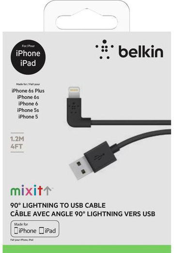 Belkin 90 Graden Haakse iPhone Kabel 1.2 Meter Zwart afbeelding 2