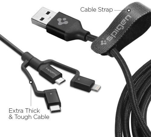 Spigen Essential 3-in-1 Kabelset 1.5 Meter Zwart afbeelding 4