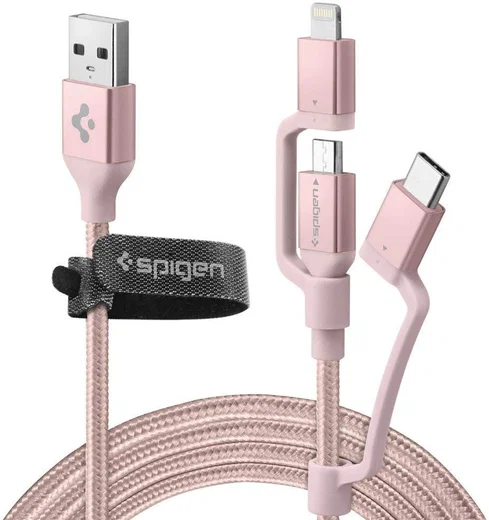 Spigen Essential 3-in-1 Kabelset 1.5 Meter Rose Gold afbeelding 1