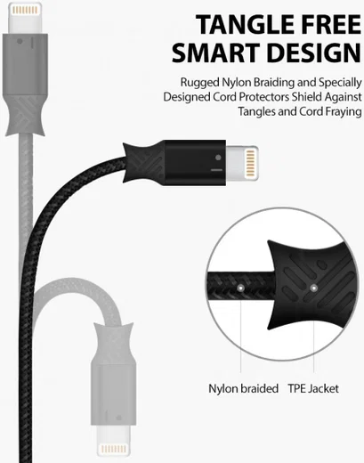 Ringke Gevlochten iPhone Kabel 1.2 Meter Zwart afbeelding 3