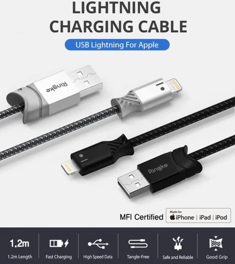 Ringke Gevlochten iPhone Kabel 1.2 Meter Zwart afbeelding 10