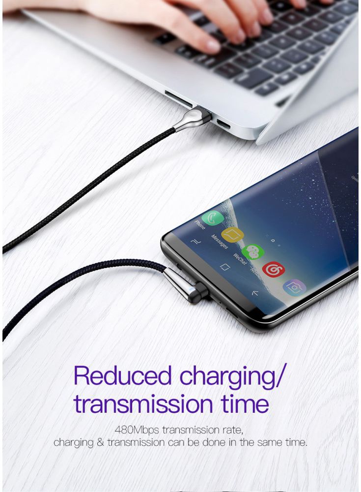Baseus Fast Charge USB-C Kabel Haakse Hoek 2 Meter Zwart afbeelding 12