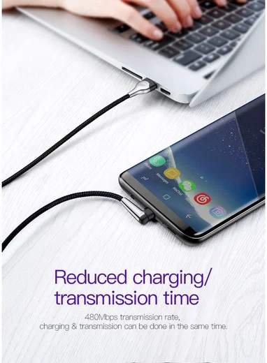 Baseus Fast Charge USB-C Kabel Haakse Hoek 2 Meter Zwart afbeelding 12