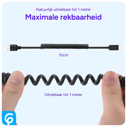 SBG Universele Rekbare USB-C Krulsnoer Kabel 1 Meter Zwart afbeelding 2