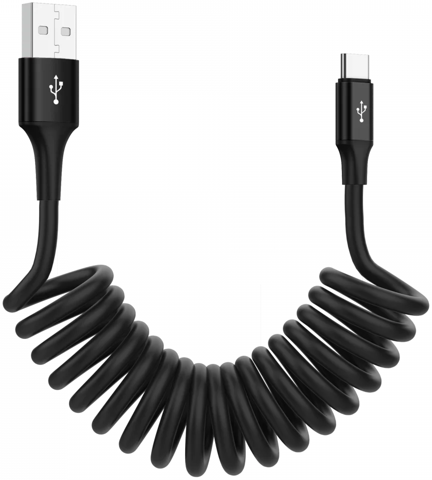 SBG Universele Rekbare USB-C Krulsnoer Kabel 1 Meter Zwart afbeelding 1