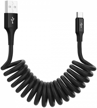 SBG Universele Rekbare USB-C Krulsnoer Kabel 1 Meter Zwart