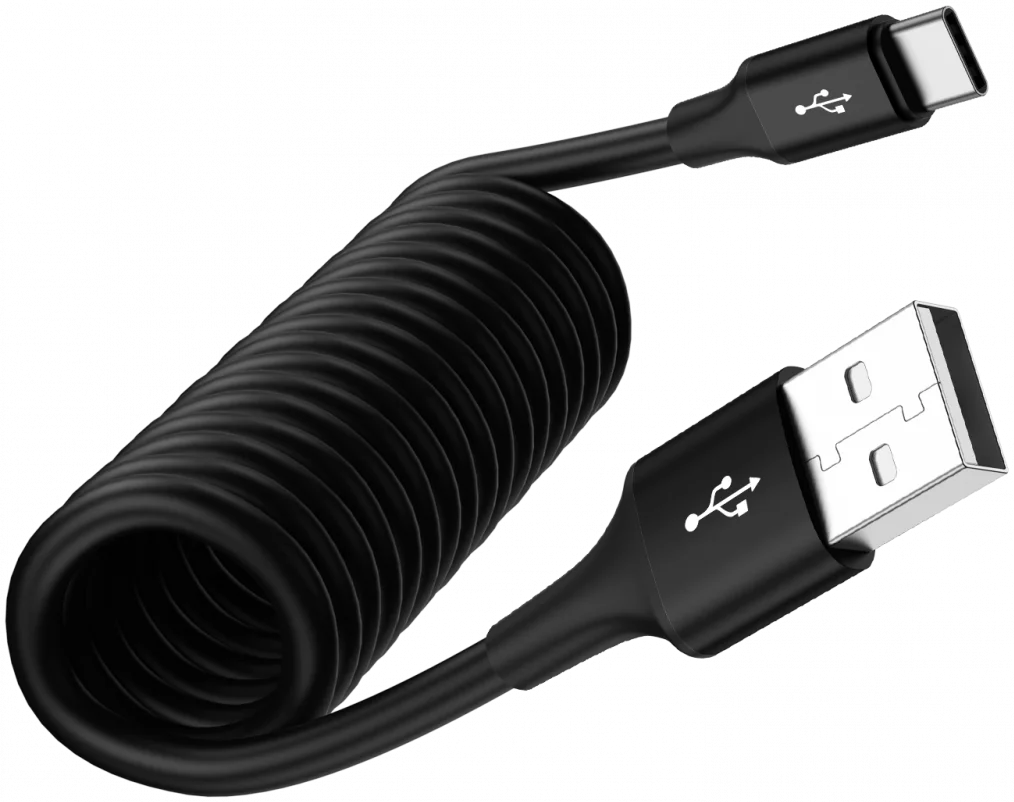 SBG Universele Rekbare USB-C Krulsnoer Kabel 1 Meter Zwart afbeelding 6